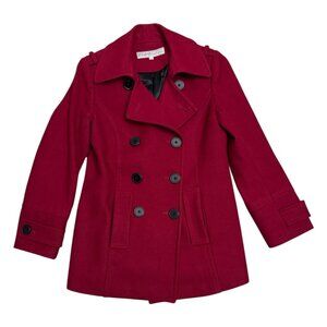 CLEO Petites Red Designer Wool Blend Business Casual Pea Coat Womens 6 Petite